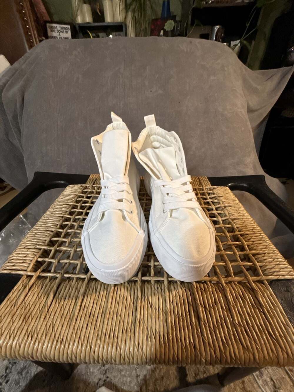Unbranded White Canvas High Top Platform Sneakers Size 8
